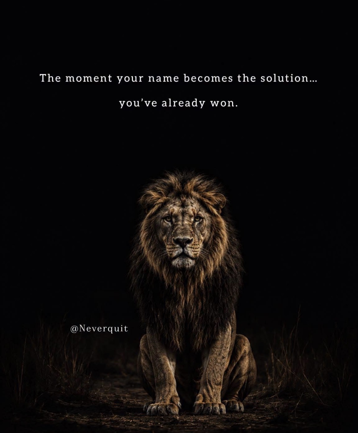 Lion image stating that when your name becomes the solution, you have already won