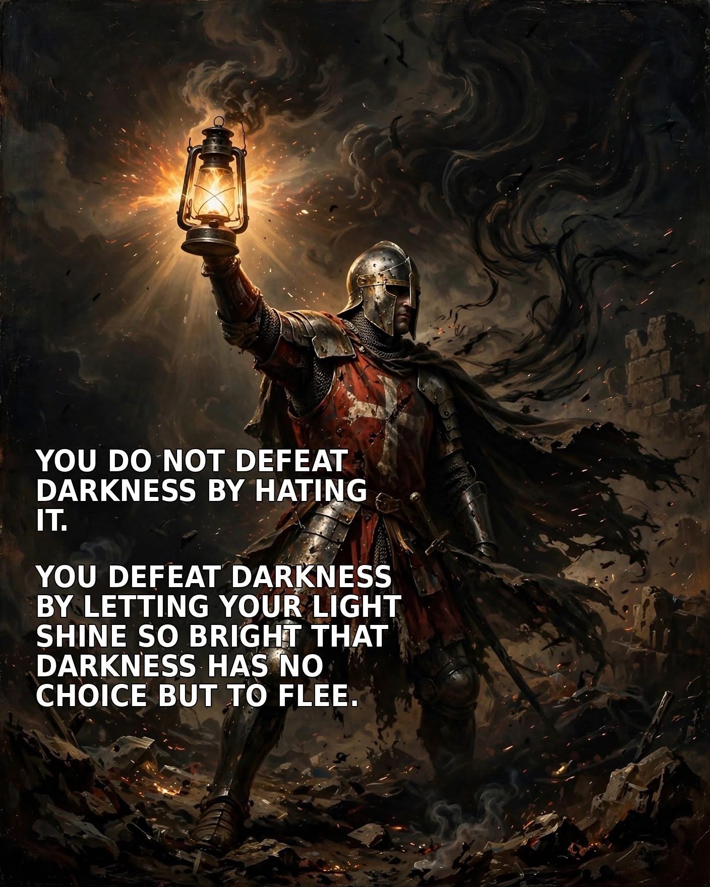 Warrior illustration encouraging bringing light into darkness