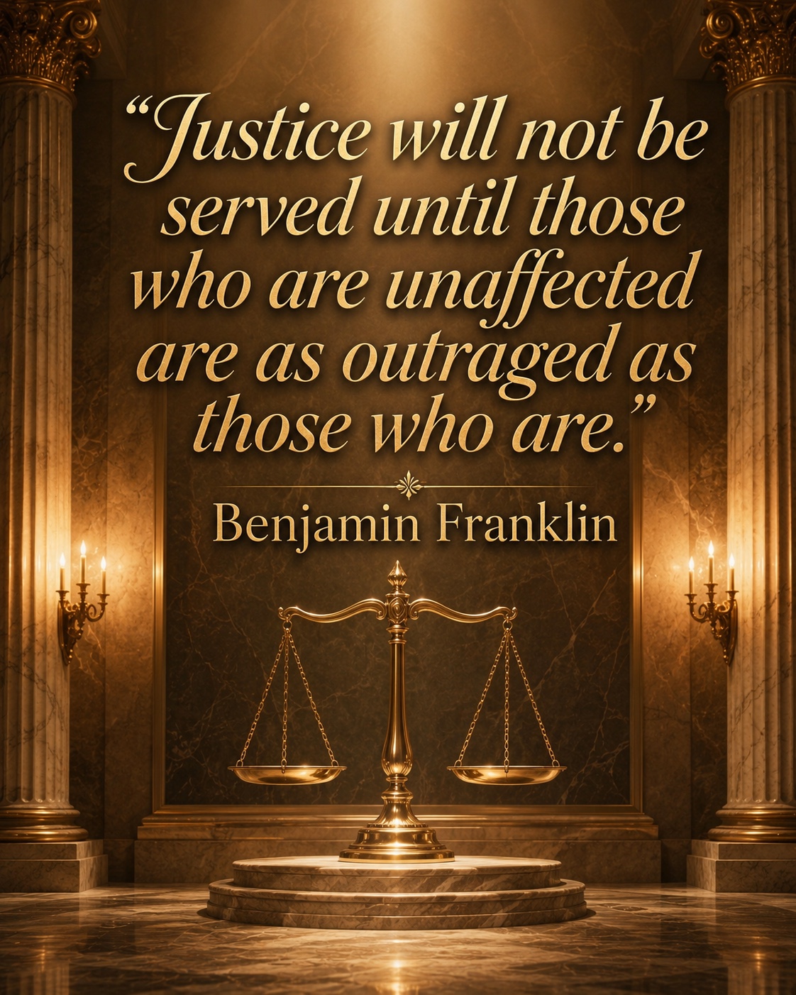 Justice illustration with a quotation about outrage over injustice