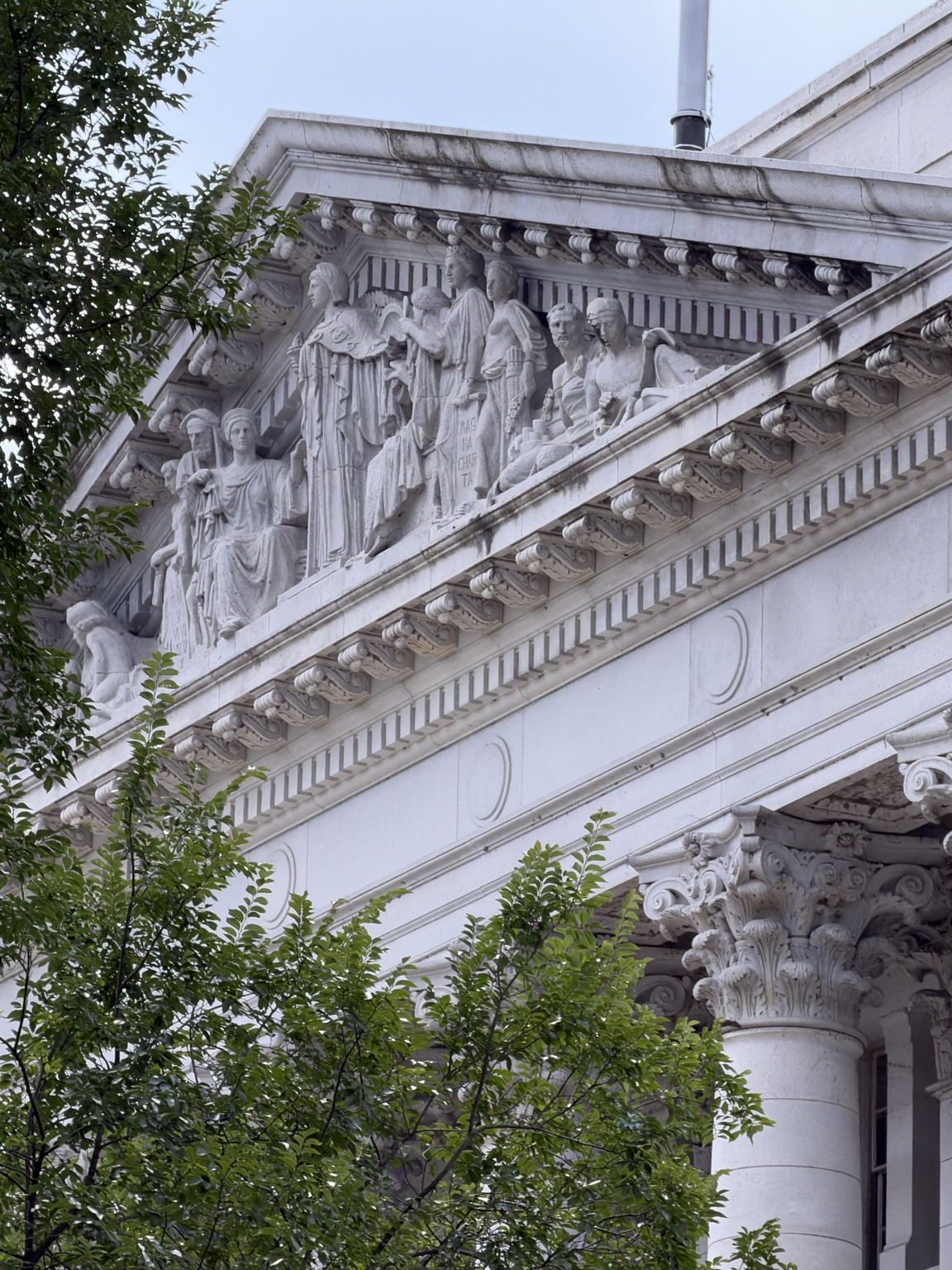 Sculpted pediment and stonework on the Wisconsin State Capitol